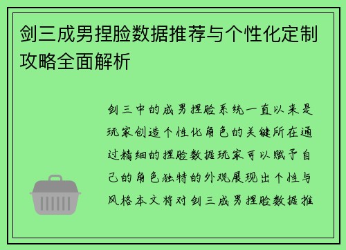 剑三成男捏脸数据推荐与个性化定制攻略全面解析